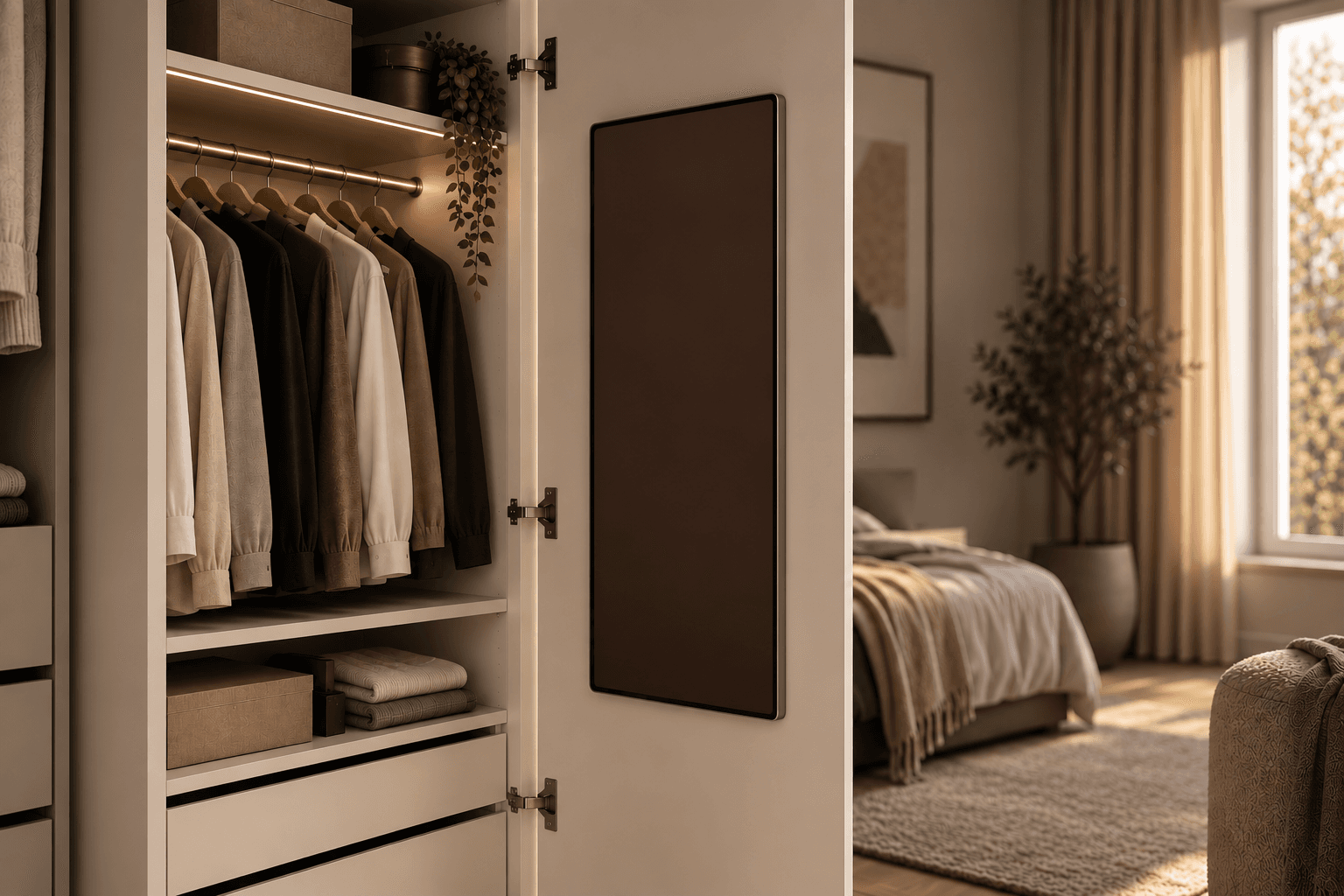 Approved everyday wardrobe with a portrait Panel mounted on the left-hand door