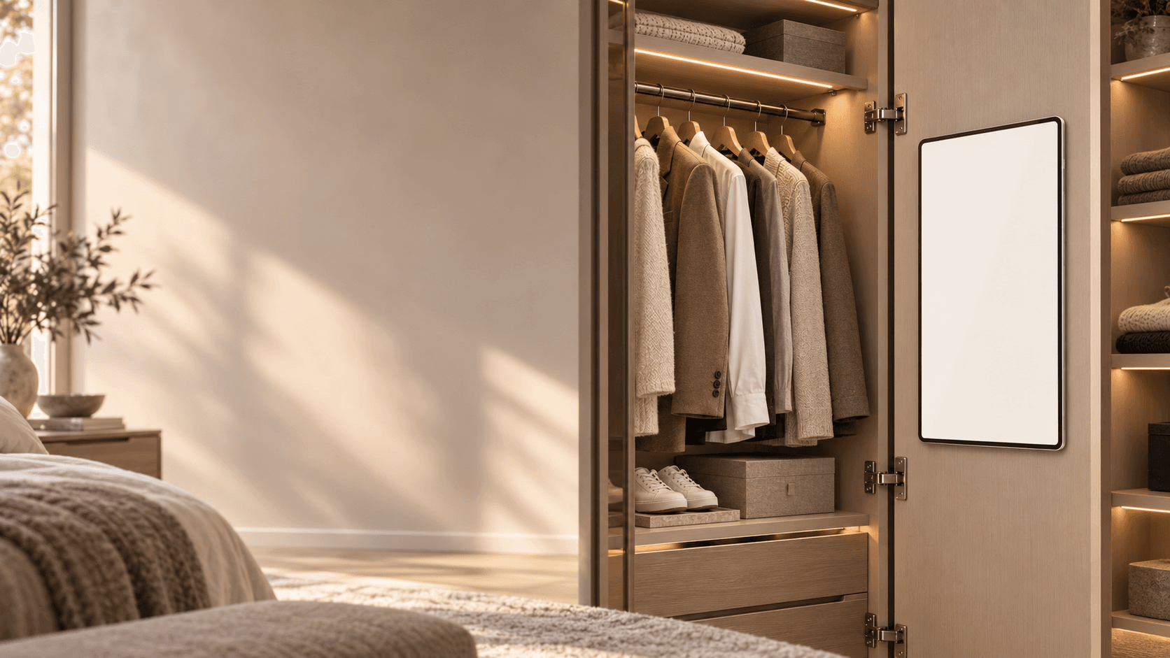 Approved premium wardrobe with a portrait Panel mounted on the right-hand door